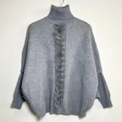 訳あり ラビットファー ドルマルスリーブ ニット タートル FREE グレー