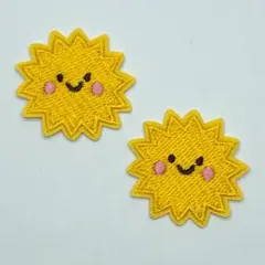 2個セット 刺繍ワッペン にこ 顔 太陽 ぎざぎざ 黄色 ［HARE］NK014