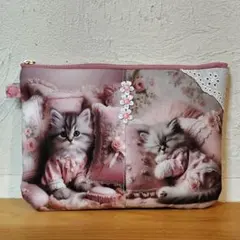 インド刺繍リボン ポーチ 猫 handmade - メルカリ
