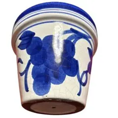 昭和レトロ ぶどう柄 陶器 植木鉢 貫入 和モダン