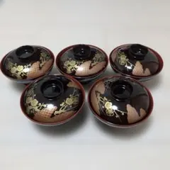 蓋付き物椀 5客セット 梅柄 漆器風のサムネイル