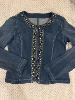 ビジュー装飾ストレッチデニムジャケット