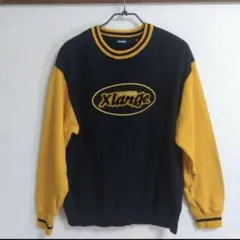 XLARGE ロゴ刺繍 クルーネック トレーナー L ブラック/イエロー