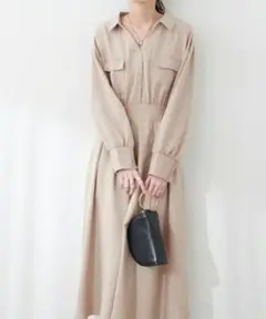 新品ミニタリースキッパー衿ワンピース ライトベージュ