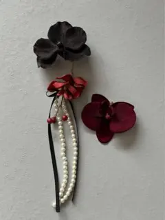【値下げ中】sassy ピアス イヤーカフ 黒 赤 パール リボン フラワー 花