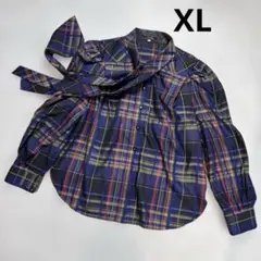 レリアン　大きいサイズ　チェック柄ブラウス　XLサイズ　日本製