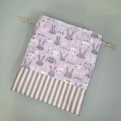 うさぎ柄ライトグレー　コップ袋　巾着袋　入園入学準備　新学期　ハンドメイド