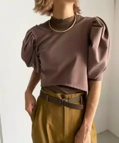 アメリ　3WAY VOLUME SLEEVE LAYERED TOP　ブラウン