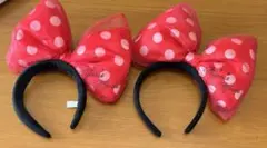 ディズニー　ミニー　リボン　カチューシャ 赤　ドット柄