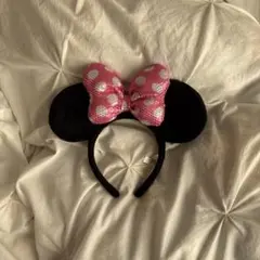 ディズニーカチューシャ ミニーちゃん ピンク スパンコール 水玉