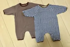 ロンパース　韓国　ワッフル　ベージュ　淡い　チェック　長袖長ズボン　男の子　冬服