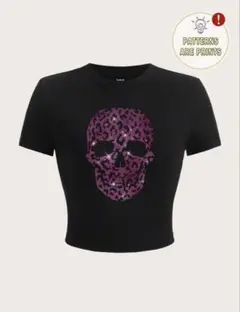 SHEIN スカル柄 クロップド丈 Tシャツ ブラック