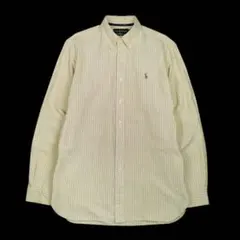 90sオールド ラルフローレン黄ダブル ストライプシャツ長袖イエロー ビンテージ