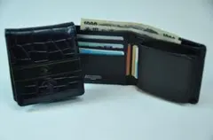 メンズ二つ折り財布／サンタバ－バラ／box型小銭入れ／9063ブラック