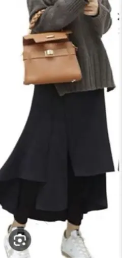 レギンス付き　スカート　ロング　黒　M