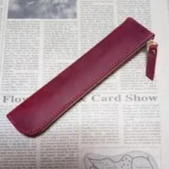 本革ペンケース シンプル レザー 筆箱 ワインレッド 高級感 ヴィンテージ風