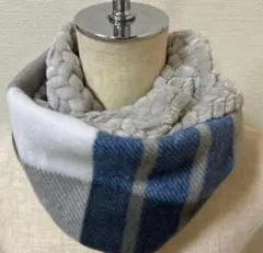 人気❤️ブルー　チェック❤️ジャガードボア　フリース　グレー