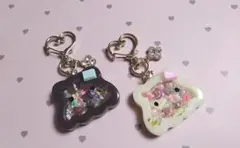 ハンドメイドレジン シャカシャカキーホルダー めんだこ