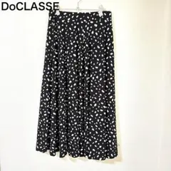 DoCLASSE ロングプリーツフレアスカート L 黒 総柄 大人可愛い
