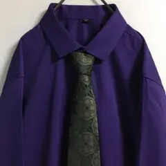 ネクタイシャツ 古着 レアカラーシャツ ボタニカル柄ネクタイ 長袖メンズ 紫 緑