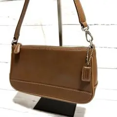 美品 COACH コーチ アクセサリーポーチ レザー キャメル 7785