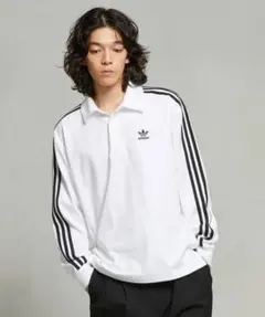 adidasoriginalsホワイト長袖ポロシャツ