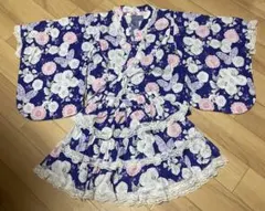 女の子 蝶と花のネイビー浴衣ドレス130
