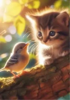 猫と小鳥のリアルアート