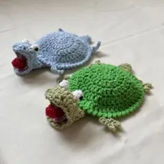 やまき様専用ページ 爬虫類あみぐるみコースター 緑カメ 水色とかげ 2
