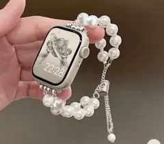 Apple Watch バンド パール ブレスレット風 二連 シルバー チェーン
