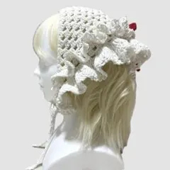 美しい立体フリルがたっぷり　リボン付き＊ホワイトバブーシュカ　ヘッドドレス
