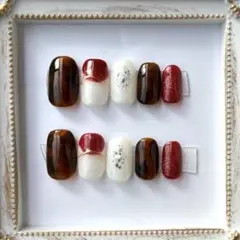 ネイルチップ　べっ甲ネイル　秋ネイル　スクエア「3,4,5,6,8」現品販売
