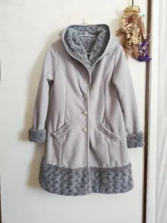 axes femme フード付きグレーロングコート コーディガン グレー