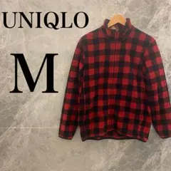 【美品】UNIQLOM フリース ボアジャケット チェック 赤 レッド メンズ