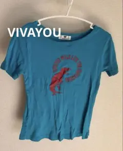 VIVAYOUビバユー　恐竜プリント ブルー半袖Tシャツ Mサイズ　古着のサムネイル