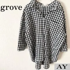 grove グローブ シャツ ブラウス 春 ギンガムチェック 七分袖 美品