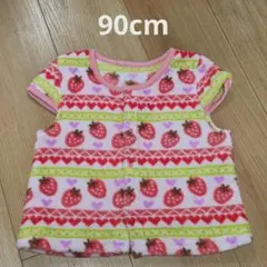 90cm いちご柄フリース ベスト ピンク スリーパー スナップボタン