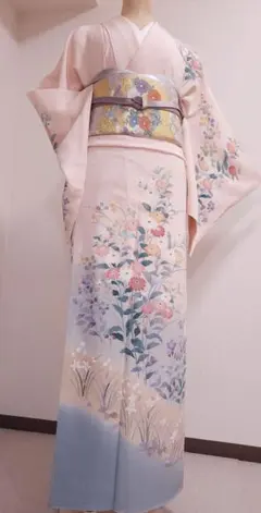 美品 正絹 手描き友禅振袖 7点フルセット 裄70cm 花車文様 古典柄 成人 