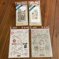 クローバーフリーステッチング、布にアイロンで印刷2種類、シャドーボックス2種類