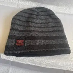 ストライプニット帽 フリース裏地付き
