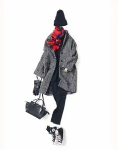 K.Kクローゼット　菊池京子　グレー系チェック オーバーサイズ　コクーンコート