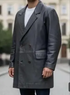 レザー　コート　ロング　ダブルブレスト　ジャケット　羊革　サイズフリー　メンズ