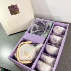 未使用】有田焼 夢眩窯 あやめ 茶托付土瓶茶器揃 茶器セット 花柄