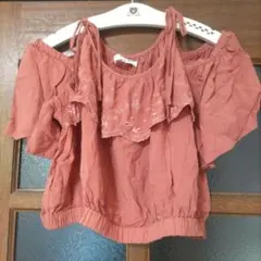 オフショルダー クロップドカットソー　4L テラコッタ色 へそ出し肩出し