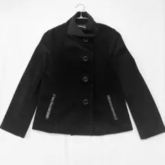 INDIVI ジャケット スタンドカラー Aライン 黒 アンゴラ 羊毛 38