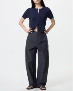 新品　ユニクロ　ジャージーバレルレッグパンツ Sサイズ ネイビー