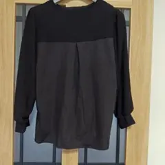 大きいサイズ黒の七分袖トップス レース袖肩レース