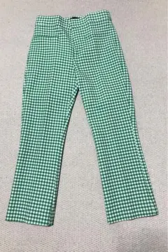 ザラ　緑チェック　フレアパンM
