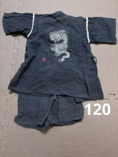 120 甚平　上下セット 龍　男の子　キッズ　黒 夏祭り　綿100 夏　和柄