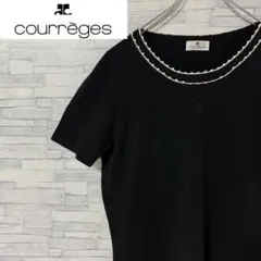 クレージュ Courreges 半袖 ニット セーター ワンポイントロゴ 黒 M